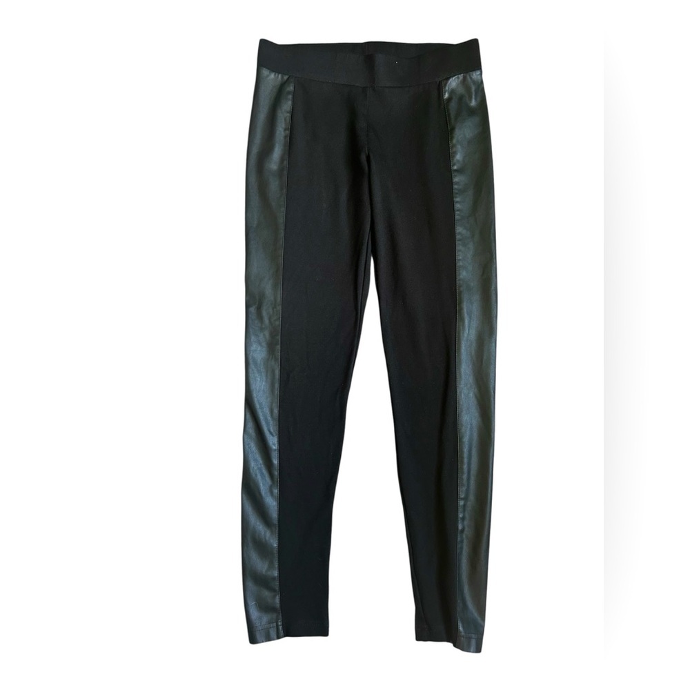 Cabi black dressy leggings with pleather side leg panels size small